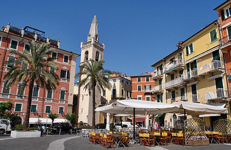 The lovely town center of Lerici in Liguria with palm trees